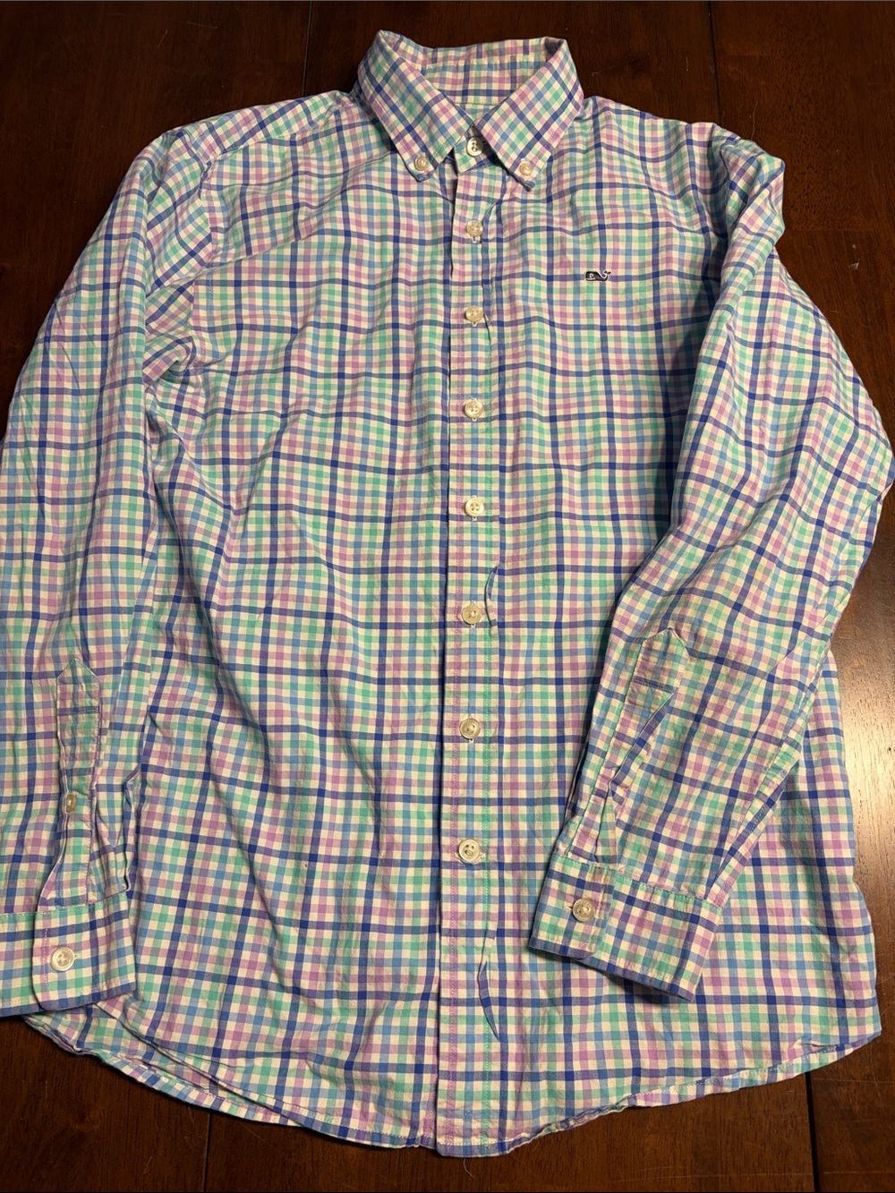 Vineyard Vines Pastel Plaid Button-Down Whale Shirt โ Blue, Green & Purple